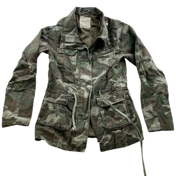 Sound & Matter Women Military Jacket Small Studded Camo Cotton Polyester Utility - Picture 1 of 11